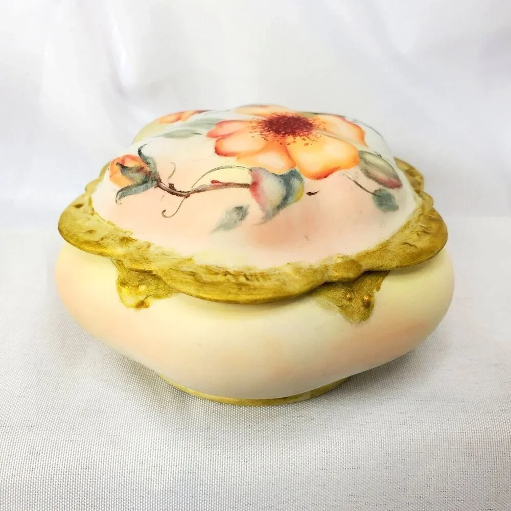 VTG Hand-Painted Cricket Jewelry Box Lidded Porcelain Trinket Box By L. Gibson